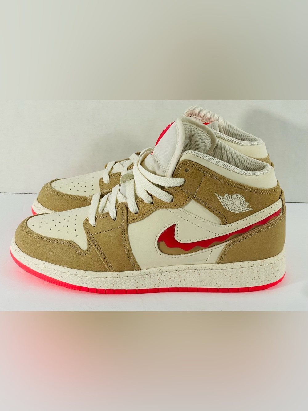 Nike Mid-Top Sneakers in Cream, Tan & Red - Picture 2 of 12